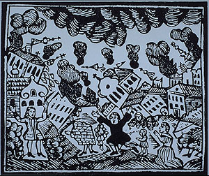 blue and black drawing of the Lisbon earthquake