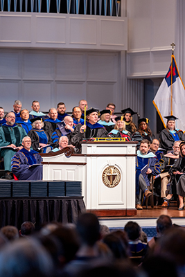Mark Lanier speaking during DBU's spring commencement